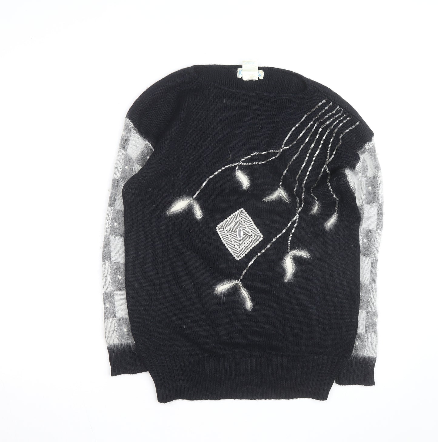 Kroshetta Womens Black Angora Blend Knit Pullover Jumper M