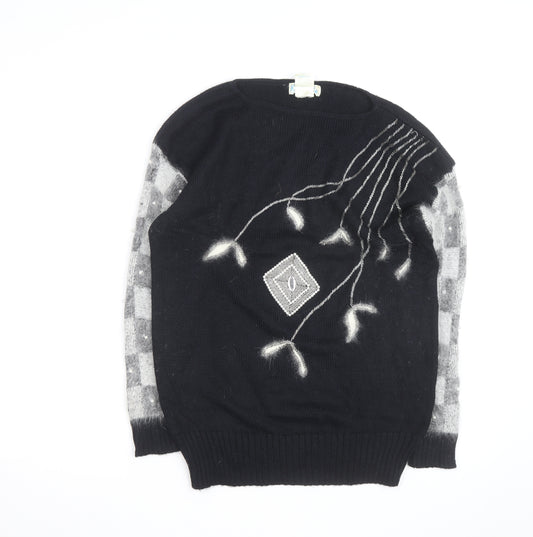 Kroshetta Womens Black Angora Blend Knit Pullover Jumper M