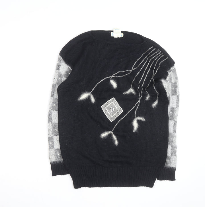 Kroshetta Womens Black Angora Blend Knit Pullover Jumper M