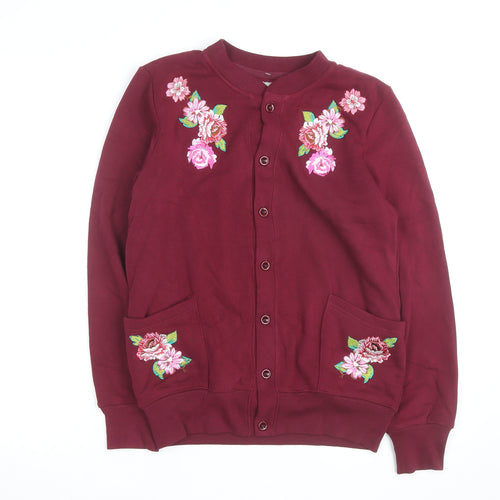 UNIK Women's Burgundy Embroidered Floral Cardigan M Cotton Blend