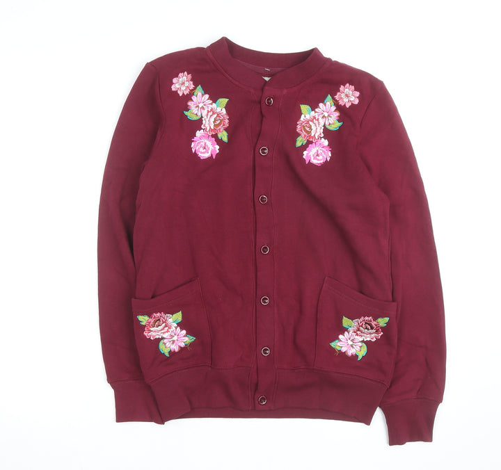 UNIK Women's Burgundy Embroidered Floral Cardigan M Cotton Blend