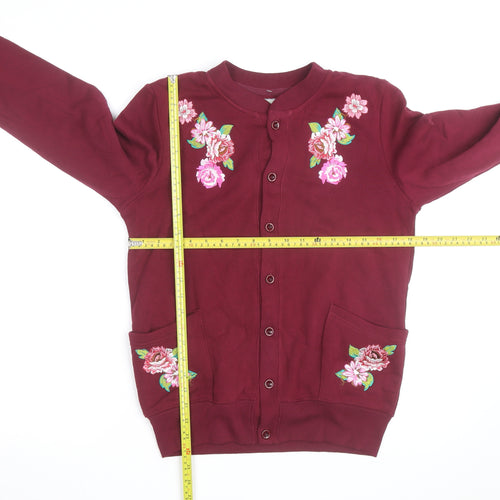 UNIK Women's Burgundy Embroidered Floral Cardigan M Cotton Blend