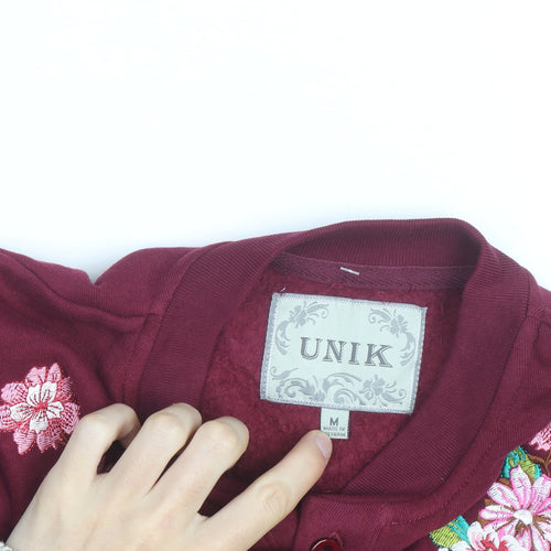 UNIK Women's Burgundy Embroidered Floral Cardigan M Cotton Blend