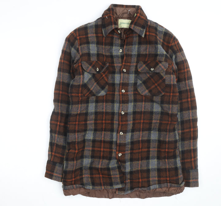 St. John’s Bay Men Brown Check Wool Quilted Flannel Jacket Size M