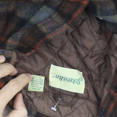 St. John’s Bay Men Brown Check Wool Quilted Flannel Jacket Size M