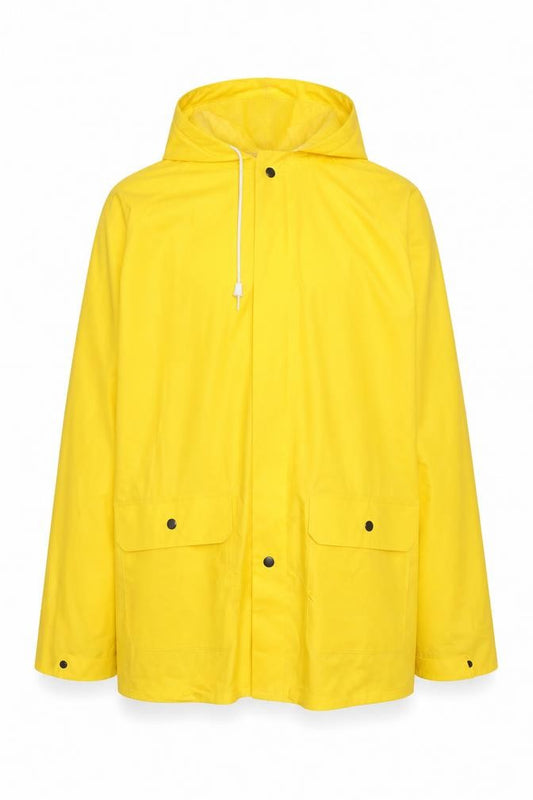 Front view of River City Men’s Yellow XL Waterproof Rain Coat Jacket Hooded Workwear