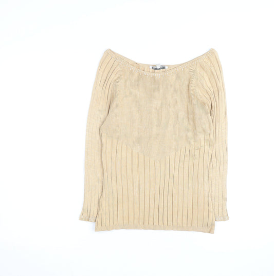 Belldini Women Beige Beaded Boat Neck Ribbed Knit Jumper M