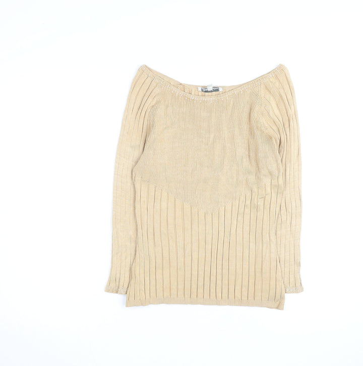 Belldini Women Beige Beaded Boat Neck Ribbed Knit Jumper M