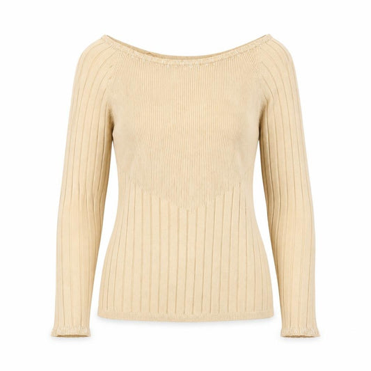 Front view of Belldini Women Beige Beaded Boat Neck Ribbed Knit Jumper M