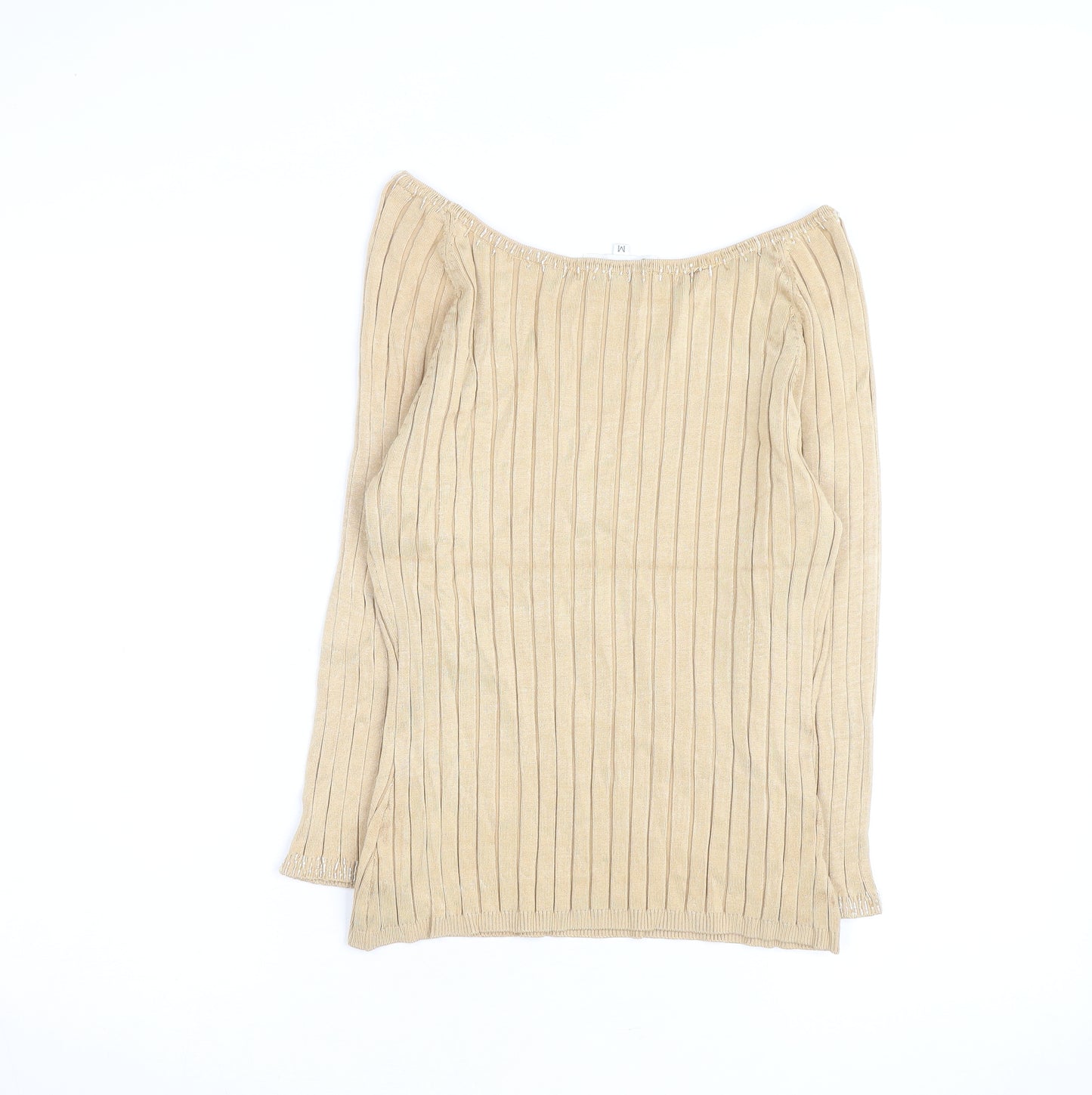 Belldini Women Beige Beaded Boat Neck Ribbed Knit Jumper M
