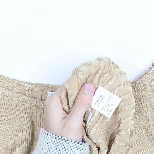 Belldini Women Beige Beaded Boat Neck Ribbed Knit Jumper M