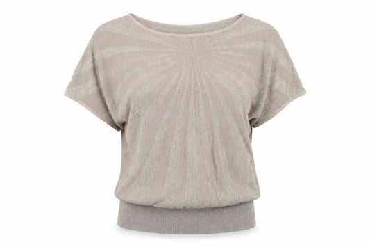 Front view of Jaclyn Smith Women’s Beige Knit Short Sleeve Blouse, size L