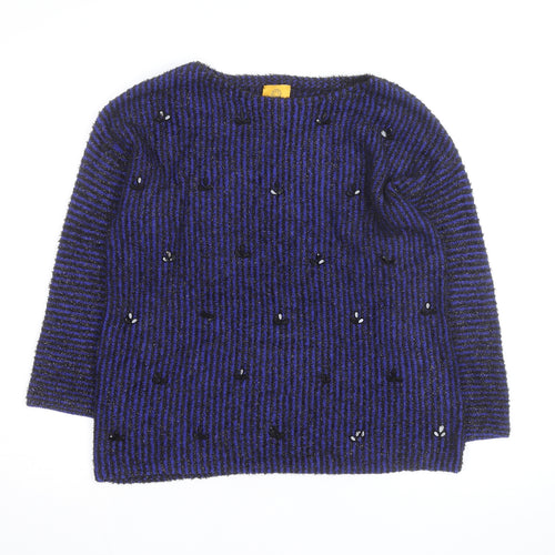 Ruby Rd. Women's Blue Black Striped Beaded Knit Jumper Size M