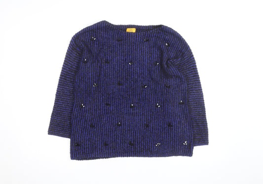 Ruby Rd. Women's Blue Black Striped Beaded Knit Jumper Size M