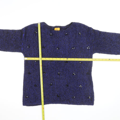 Ruby Rd. Women's Blue Black Striped Beaded Knit Jumper Size M