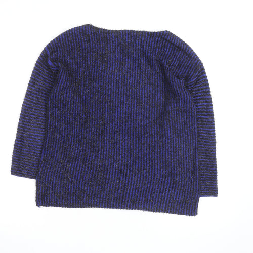 Ruby Rd. Women's Blue Black Striped Beaded Knit Jumper Size M