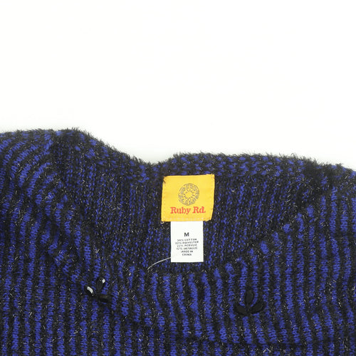 Ruby Rd. Women's Blue Black Striped Beaded Knit Jumper Size M