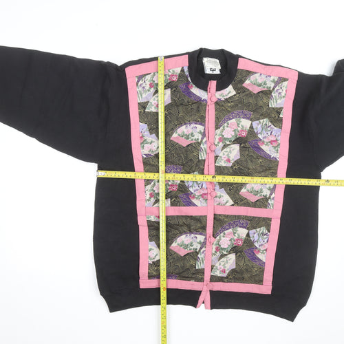 Lee Women’s Black Floral Cardigan XL Vintage Crew Neck Long Sleeve