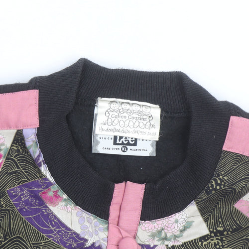 Lee Women’s Black Floral Cardigan XL Vintage Crew Neck Long Sleeve
