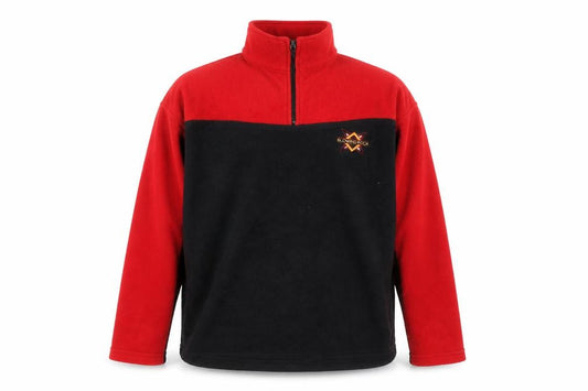 Front view of EXP Clothing Men's Red Black Fleece Pullover Sweatshirt, size L