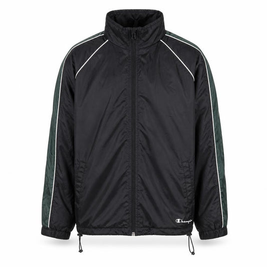 Front view of Champion Men's Black Windbreaker Jacket L Lightweight Full Zip