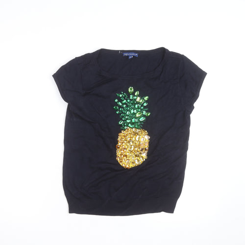 Talbots Women’s Black Sequin Pineapple Short Sleeve Jumper Size S