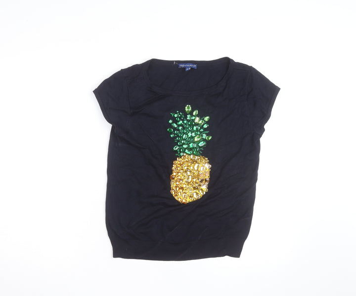 Talbots Women’s Black Sequin Pineapple Short Sleeve Jumper Size S