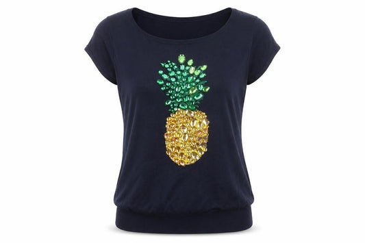 Front view of Talbots Women’s Black Sequin Pineapple Short Sleeve Jumper, size S