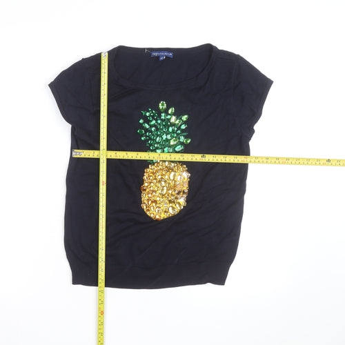 Talbots Women’s Black Sequin Pineapple Short Sleeve Jumper Size S