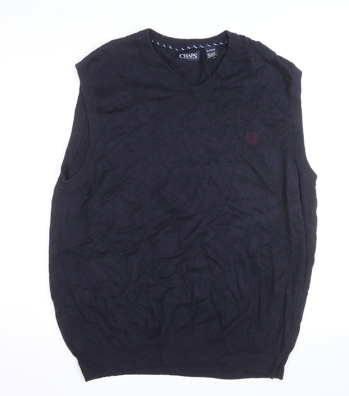 Chaps Men's Blue Cotton V-Neck Sleeveless Knit Vest XL Classic Fit
