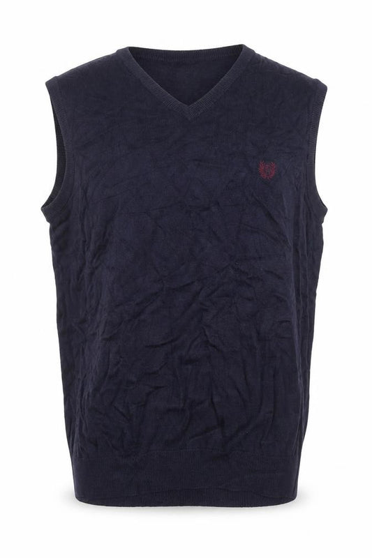 Front view of Chaps Men's Blue Cotton V-Neck Sleeveless Knit Vest XL Classic Fit
