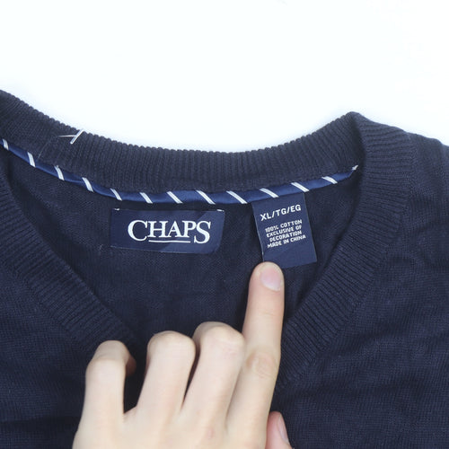 Chaps Men's Blue Cotton V-Neck Sleeveless Knit Vest XL Classic Fit