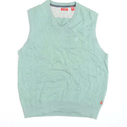 IZOD Mens Green Cotton V-Neck Sleeveless Golf Vest M