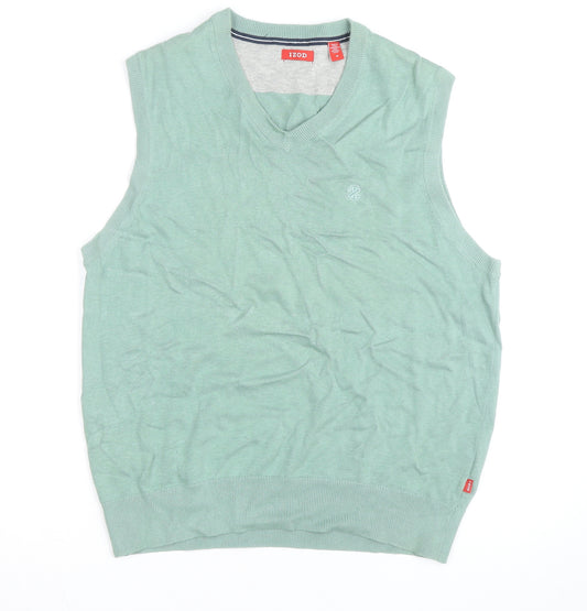 IZOD Mens Green Cotton V-Neck Sleeveless Golf Vest M