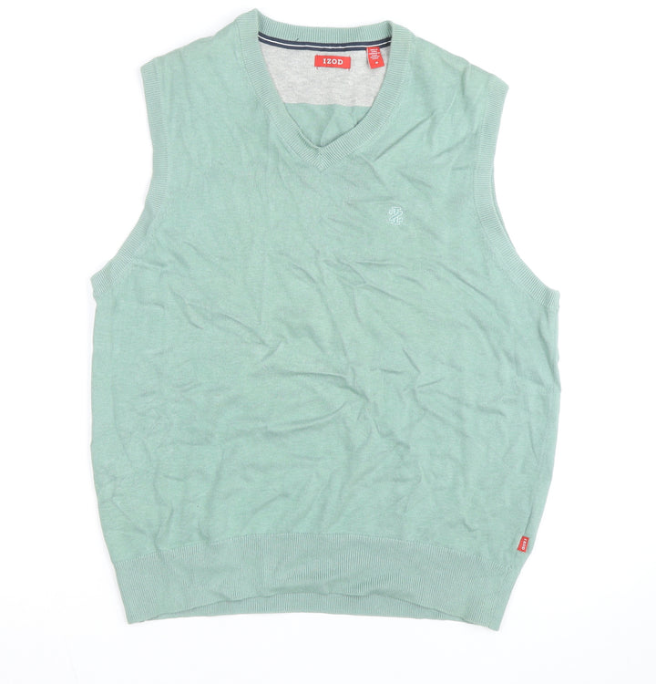 IZOD Mens Green Cotton V-Neck Sleeveless Golf Vest M