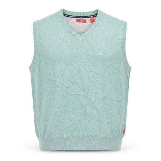 Front view of IZOD men’s green cotton v-neck sleeveless golf vest m