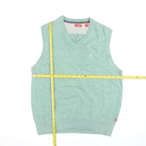 IZOD Mens Green Cotton V-Neck Sleeveless Golf Vest M