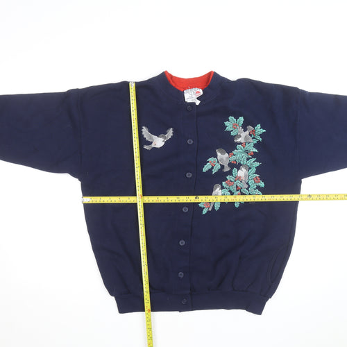 Morning Sun Women’s Blue Petite Large Embroidered Bird Cardigan