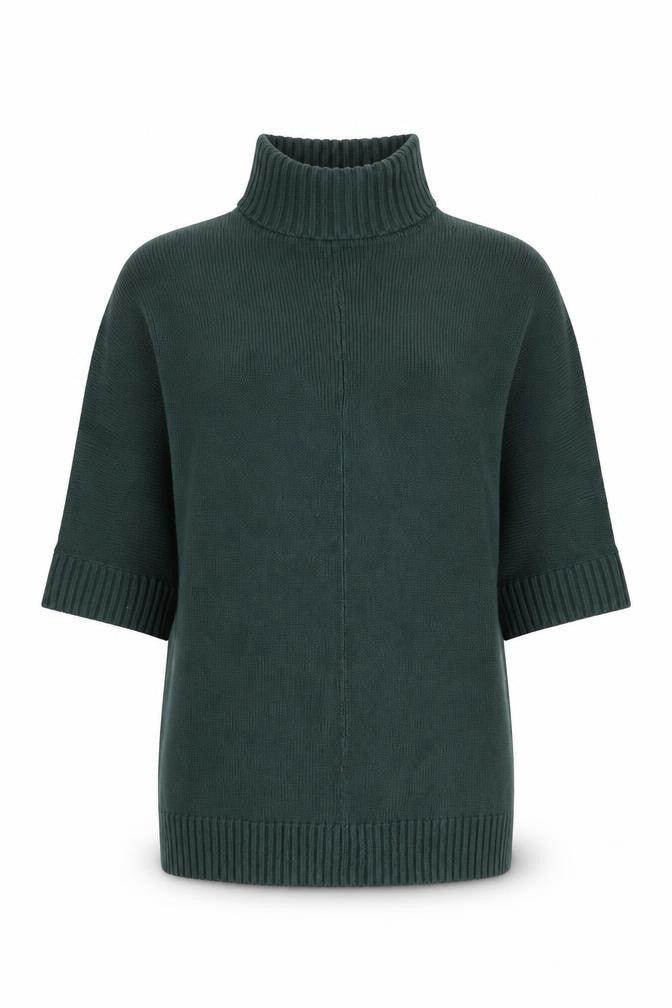Front view of Monki Women Green Mock Neck 3/4 Sleeve Knit jumper, size S
