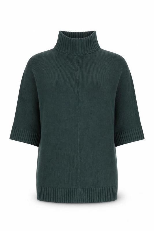Front view of Monki Women Green Mock Neck 3/4 Sleeve Knit jumper, size S