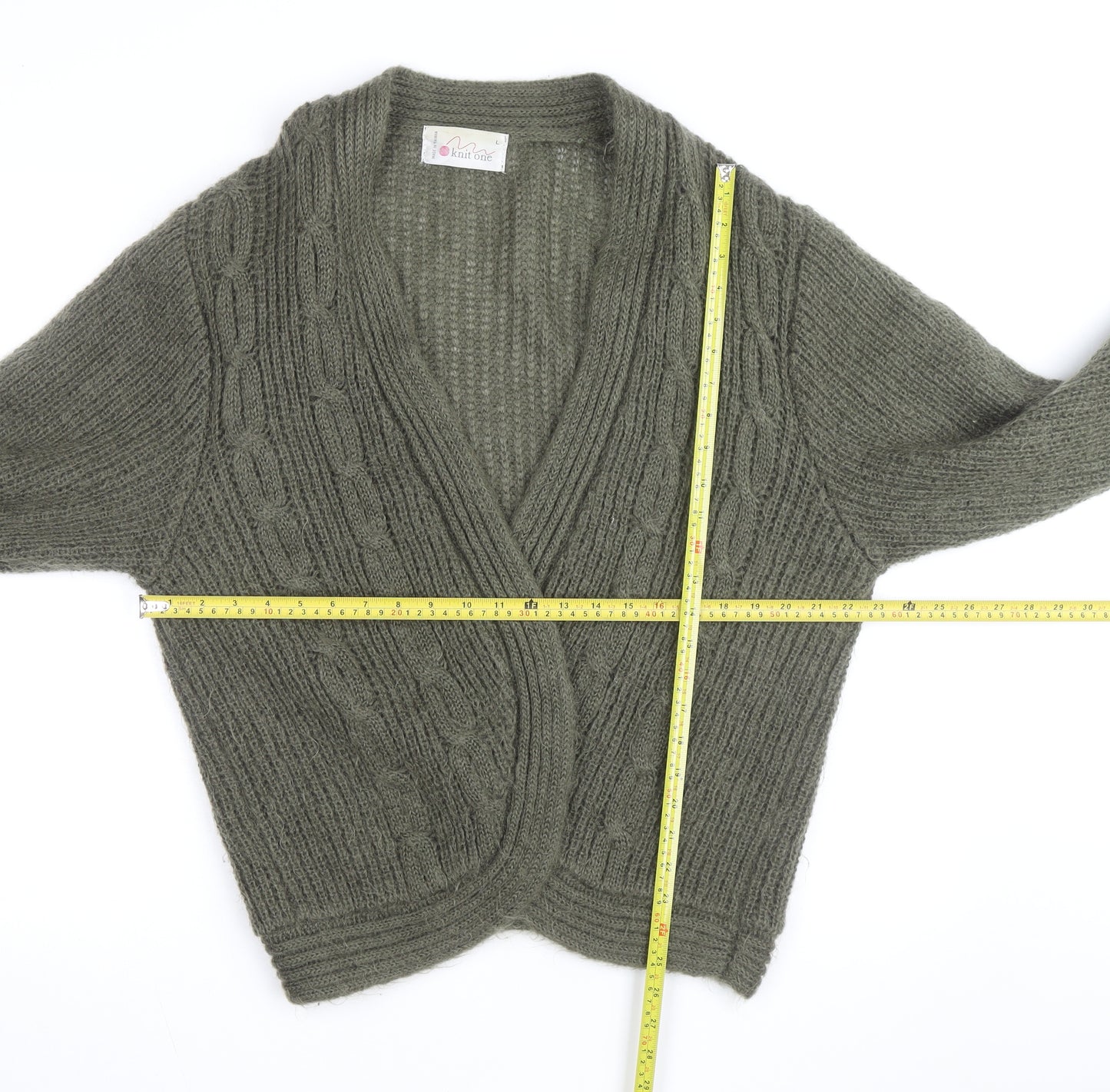 Knit One Women's Green Mohair Acrylic Chunky Knit Cardigan Size L