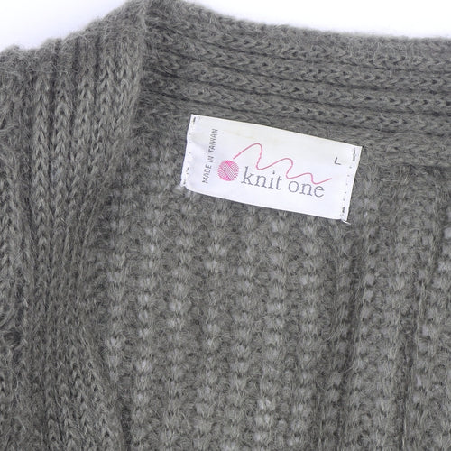 Knit One Women's Green Mohair Acrylic Chunky Knit Cardigan Size L
