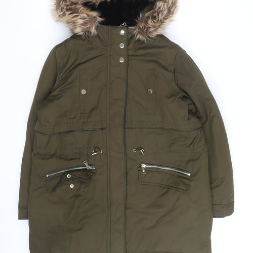 Nutmeg Women's Green Faux Fur Trim Hooded Parka Coat Size 12