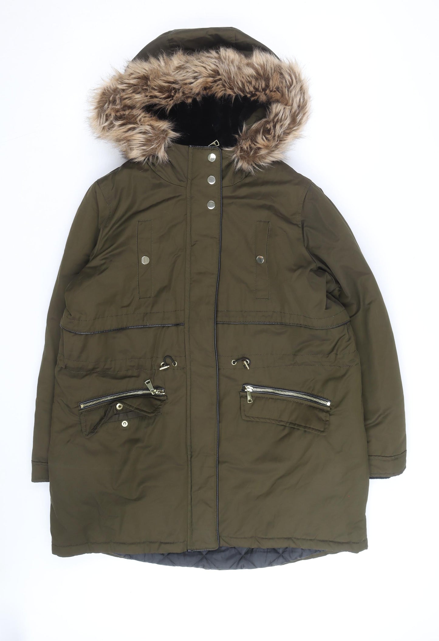Nutmeg Women's Green Faux Fur Trim Hooded Parka Coat Size 12