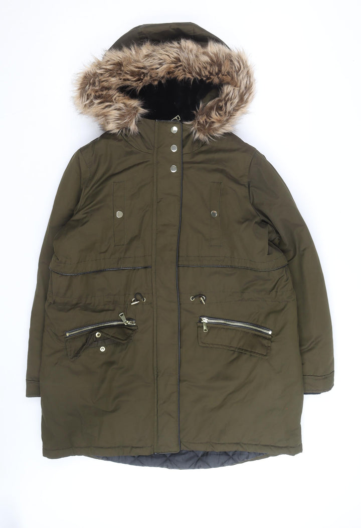 Nutmeg Women's Green Faux Fur Trim Hooded Parka Coat Size 12
