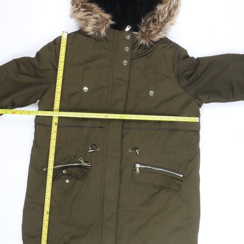 Nutmeg Women's Green Faux Fur Trim Hooded Parka Coat Size 12