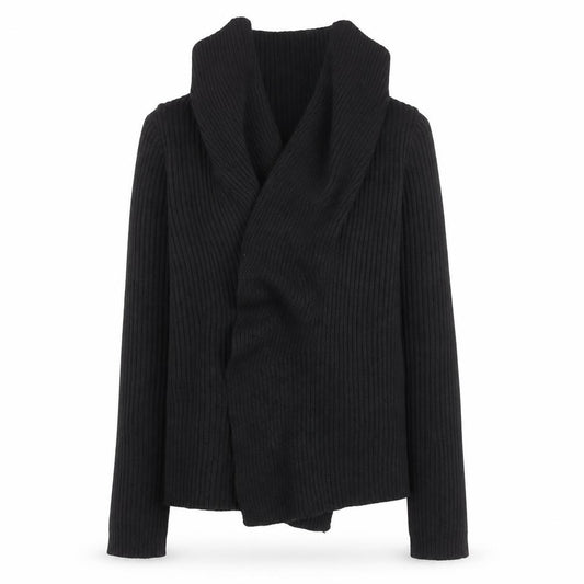 Front view of Fabrizio Women Black Ribbed Roll Neck Cardigan Jumper M