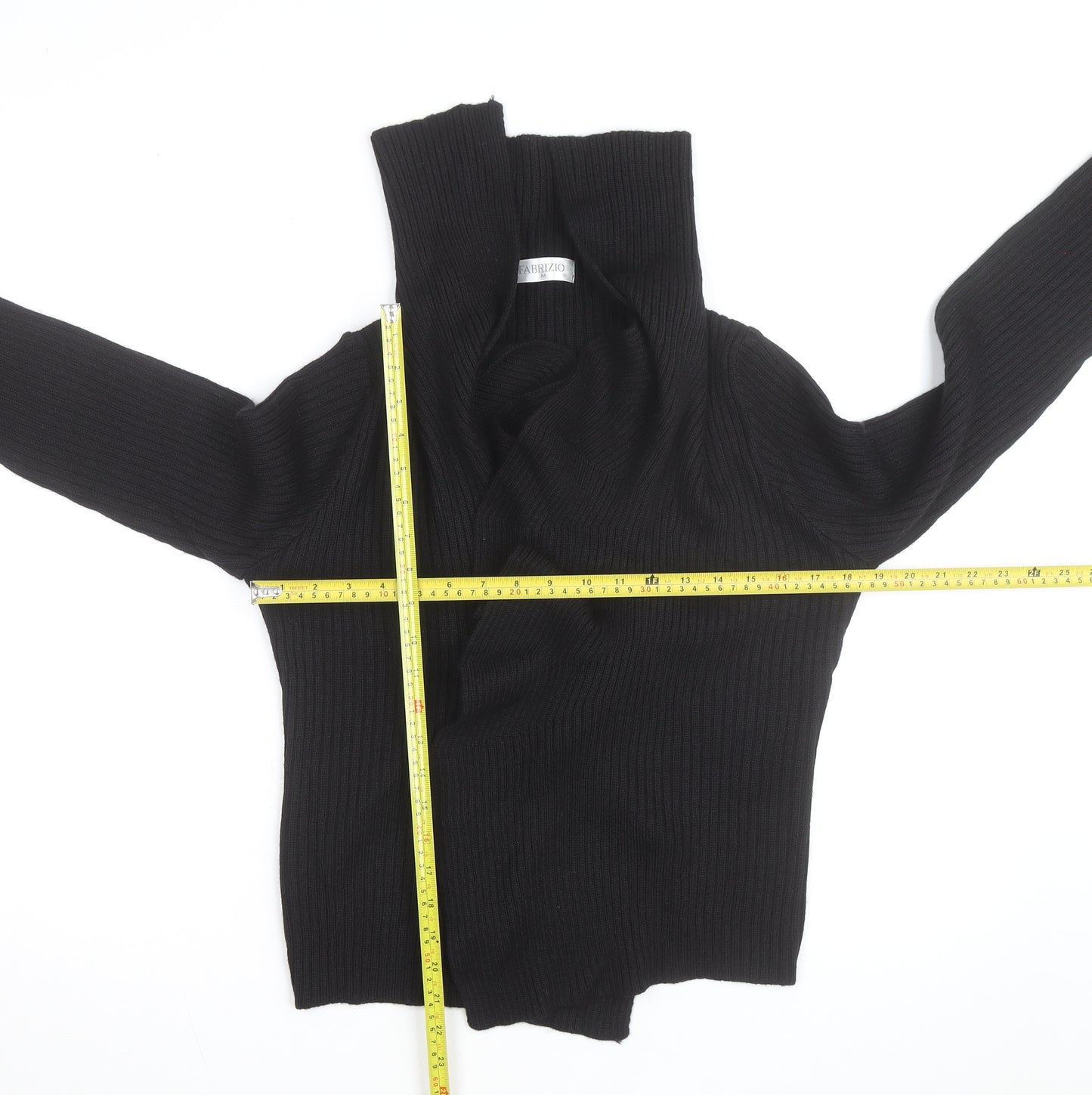 Fabrizio Women Black Ribbed Roll Neck Cardigan Jumper M