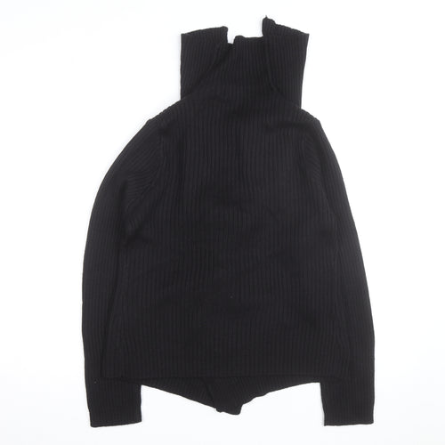 Fabrizio Women Black Ribbed Roll Neck Cardigan Jumper M