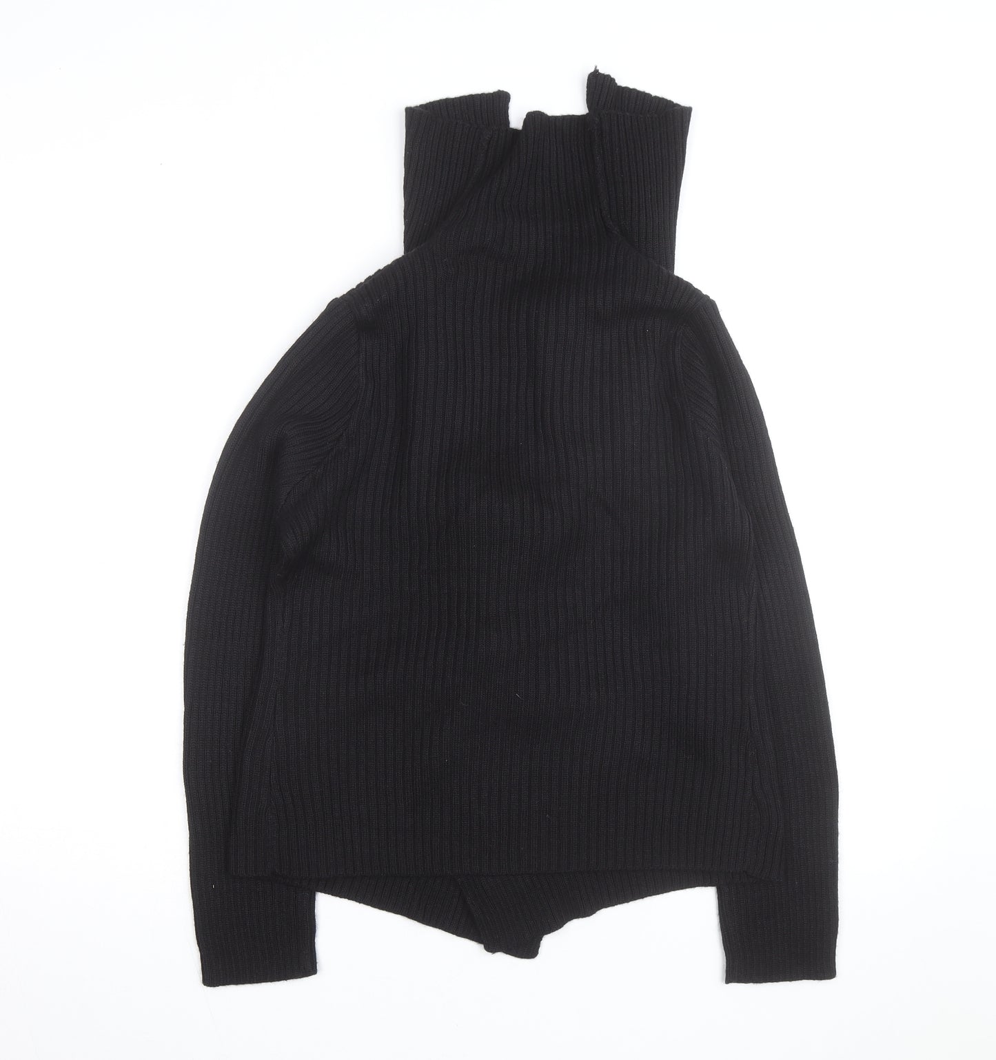 Fabrizio Women Black Ribbed Roll Neck Cardigan Jumper M